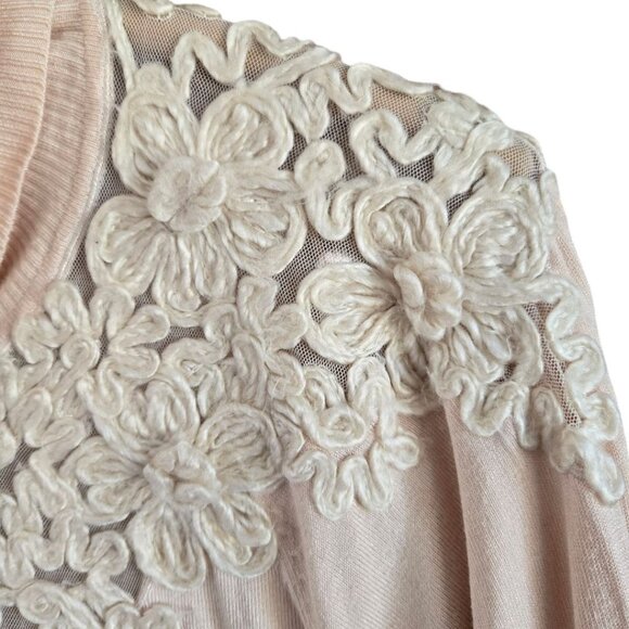Boston Proper Floral Lace Embroidered Cowl Neck Sweater Blush Pink Size L - Picture 6 of 9